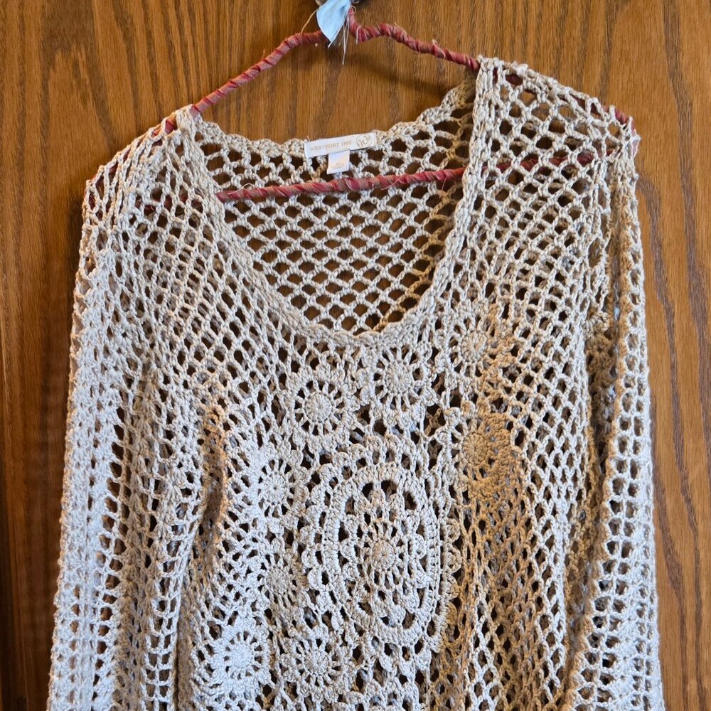 Tan Cotton Fishnet Pullover